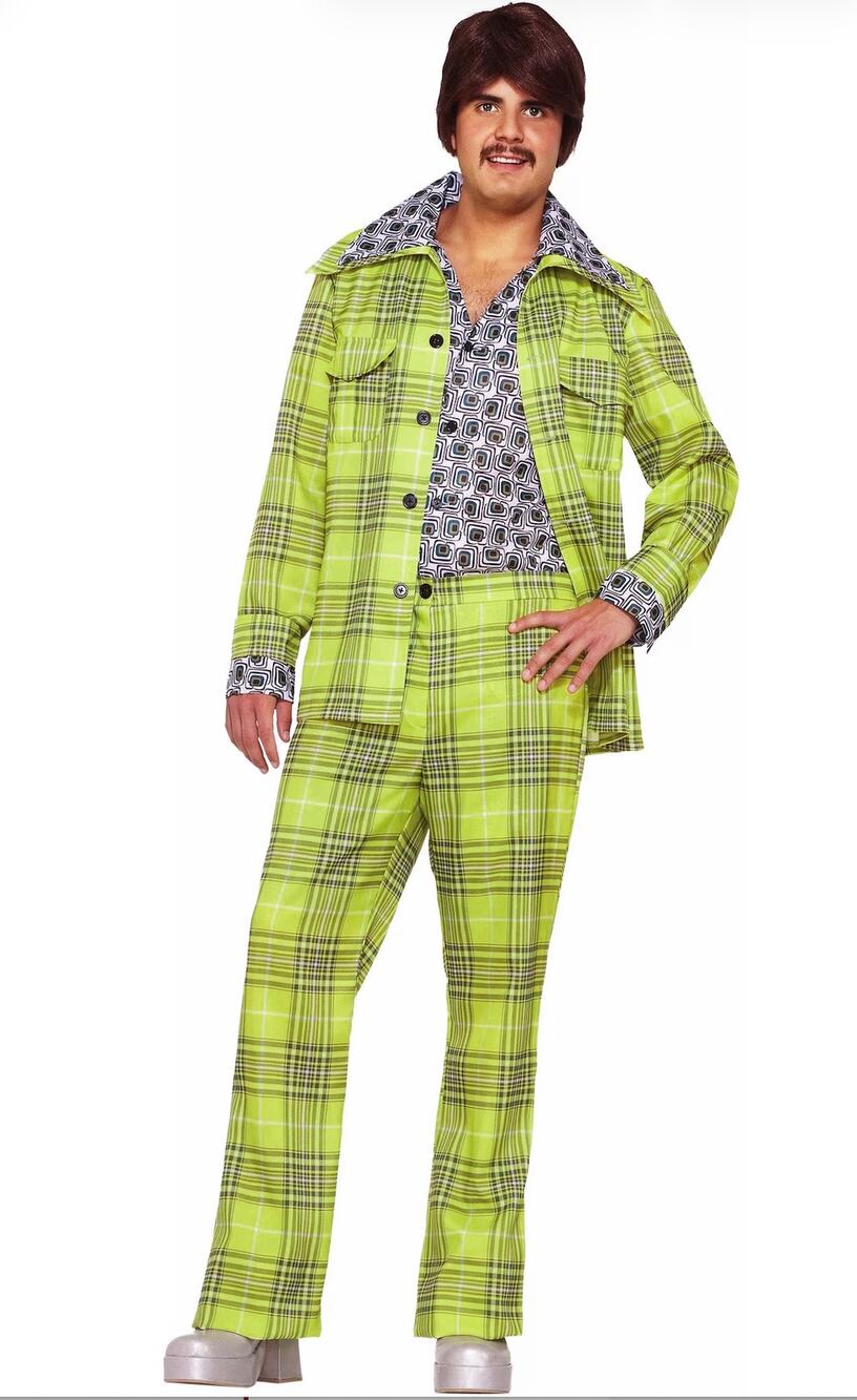 70s Lime Green Plaid Leisure Suit Costume One Size